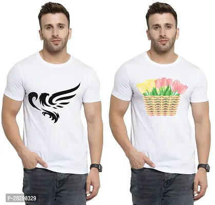 Stylish White Polycotton Half Sleeve Printed Round Neck Tees For Men Pack Of 2-thumb0