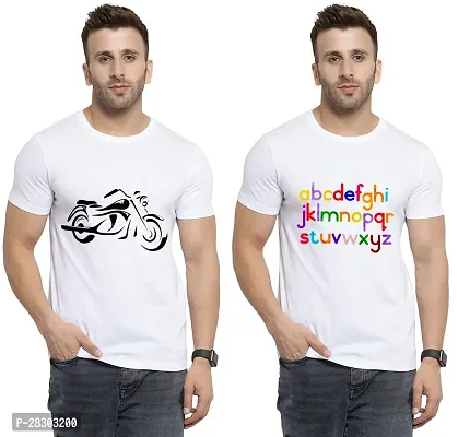 Reliable White Polycotton Printed Round Neck Tees For Men Pack Of 2