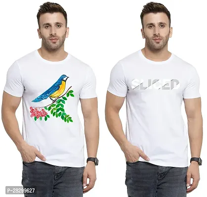 Stylish White Polycotton Half Sleeve Printed Round Neck Tees For Men Pack Of 2-thumb0