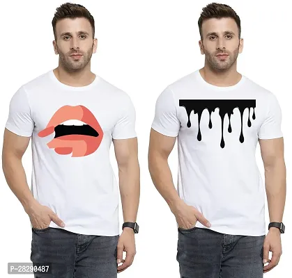 Stylish White Polycotton Half Sleeve Printed Round Neck Tees For Men Pack Of 2-thumb0