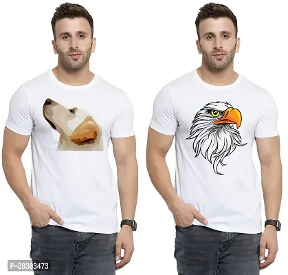 Reliable White Polycotton Printed Round Neck Tees For Men Pack Of 2