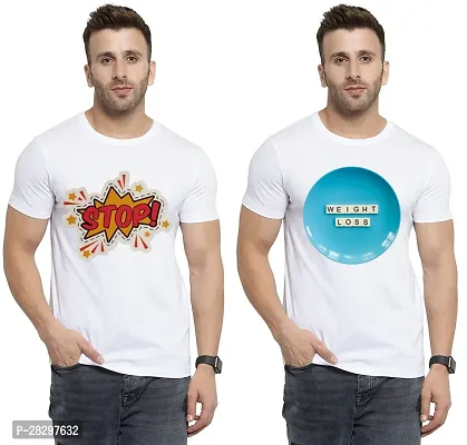 Stylish White Polycotton Printed Round Neck Tees For Men Pack Of 2