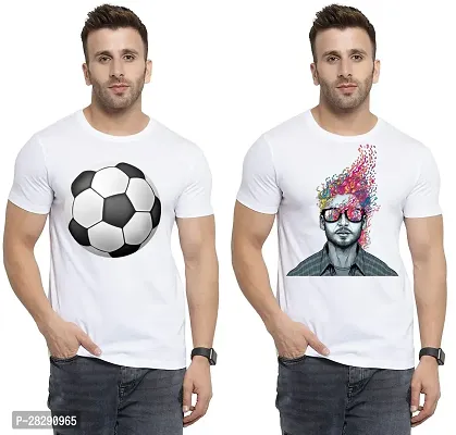 Stylish White Polycotton Half Sleeve Printed Round Neck Tees For Men Pack Of 2