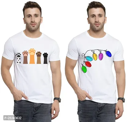 Reliable White Polycotton Printed Round Neck Tees For Men Pack Of 2