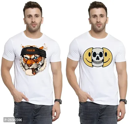 Stylish White Polycotton Half Sleeve Printed Round Neck Tees For Men Pack Of 2-thumb0