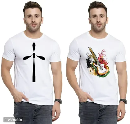 Stylish White Polycotton Half Sleeve Printed Round Neck Tees For Men Pack Of 2