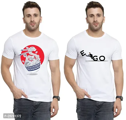 Stylish White Polycotton Half Sleeve Printed Round Neck Tees For Men Pack Of 2-thumb0