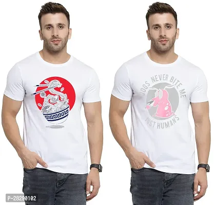 Stylish White Polycotton Half Sleeve Printed Round Neck Tees For Men Pack Of 2-thumb0