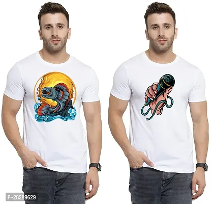 Stylish White Polycotton Half Sleeve Printed Round Neck Tees For Men Pack Of 2-thumb0