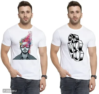 Stylish White Polycotton Half Sleeve Printed Round Neck Tees For Men Pack Of 2-thumb0