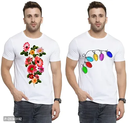 Reliable White Polycotton Printed Round Neck Tees For Men Pack Of 2-thumb0