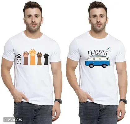 Reliable White Polycotton Printed Round Neck Tees For Men Pack Of 2