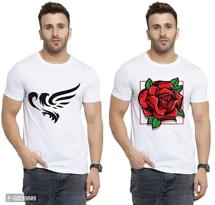 Stylish White Polycotton Half Sleeve Printed Round Neck Tees For Men Pack Of 2-thumb0