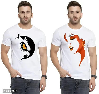 Stylish White Polycotton Half Sleeve Printed Round Neck Tees For Men Pack Of 2-thumb0