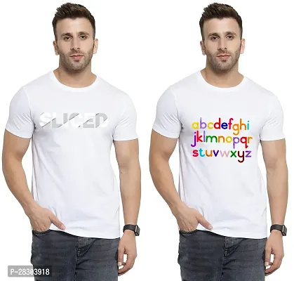 Reliable White Polycotton Printed Round Neck Tees For Men Pack Of 2