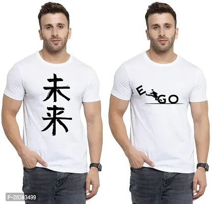 Reliable White Polycotton Printed Round Neck Tees For Men Pack Of 2