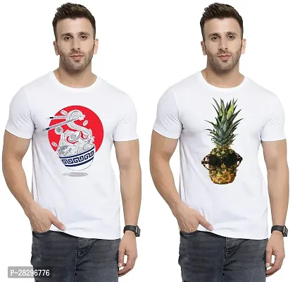 Stylish White Polycotton Half Sleeve Printed Round Neck Tees For Men Pack Of 2-thumb0