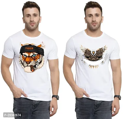 Stylish White Polycotton Half Sleeve Printed Round Neck Tees For Men Pack Of 2-thumb0