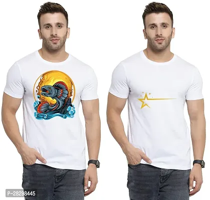 Stylish White Polycotton Printed Round Neck Tees For Men Pack Of 2-thumb0