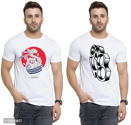 Stylish White Polycotton Half Sleeve Printed Round Neck Tees For Men Pack Of 2-thumb0