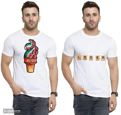 Reliable White Polycotton Printed Round Neck Tees For Men Pack Of 2-thumb0