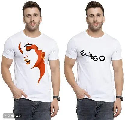 Reliable White Polycotton Printed Round Neck Tees For Men Pack Of 2