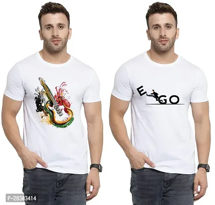 Reliable White Polycotton Printed Round Neck Tees For Men Pack Of 2