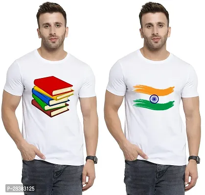 Reliable White Polycotton Printed Round Neck Tees For Men Pack Of 2