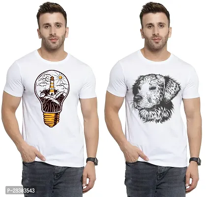 Reliable White Polycotton Printed Round Neck Tees For Men Pack Of 2-thumb0