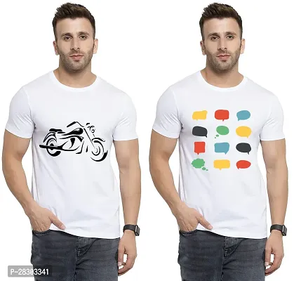 Reliable White Polycotton Printed Round Neck Tees For Men Pack Of 2