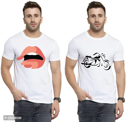 Stylish White Polycotton Half Sleeve Printed Round Neck Tees For Men Pack Of 2-thumb0