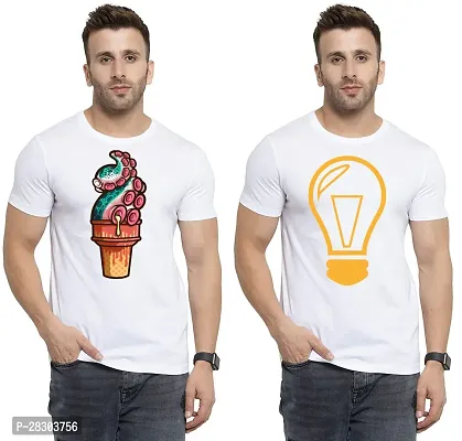 Reliable White Polycotton Printed Round Neck Tees For Men Pack Of 2-thumb0