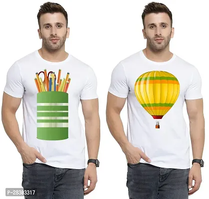 Reliable White Polycotton Printed Round Neck Tees For Men Pack Of 2-thumb0