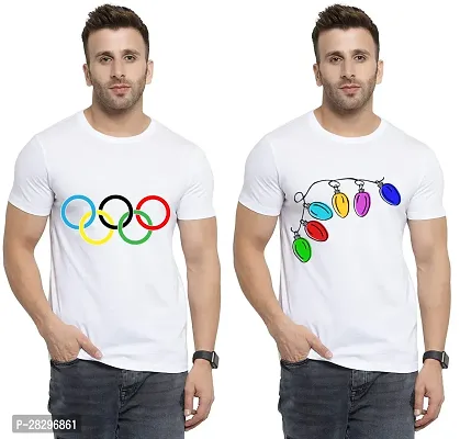 Stylish White Polycotton Printed Round Neck Tees For Men Pack Of 2-thumb0