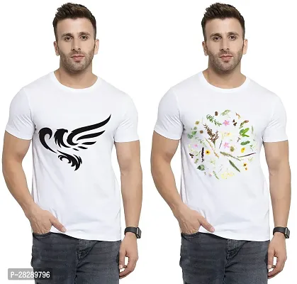 Stylish White Polycotton Half Sleeve Printed Round Neck Tees For Men Pack Of 2-thumb0