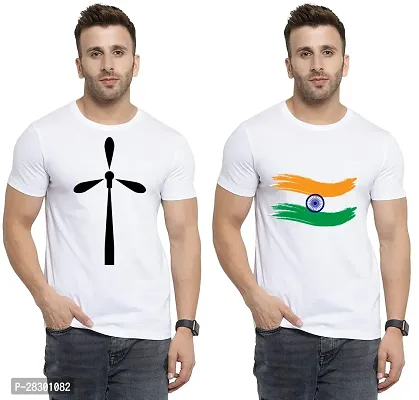 Stylish White Polycotton Half Sleeve Printed Round Neck Tees For Men Pack Of 2