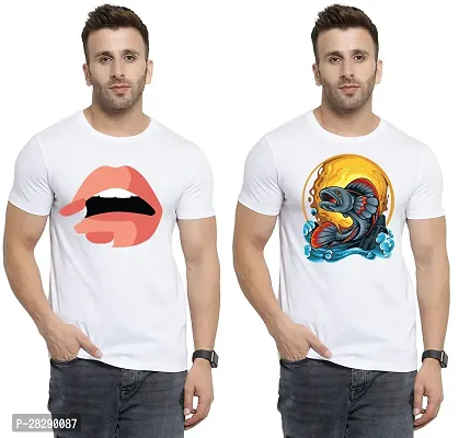 Stylish White Polycotton Half Sleeve Printed Round Neck Tees For Men Pack Of 2-thumb0