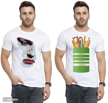 Stylish White Polycotton Printed Round Neck Tees For Men Pack Of 2-thumb0