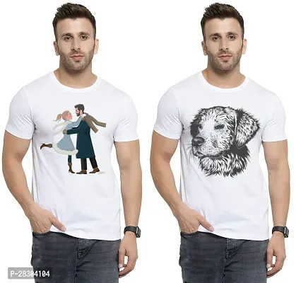 Reliable White Polycotton Printed Round Neck Tees For Men Pack Of 2