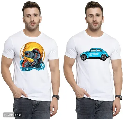 Stylish White Polycotton Printed Round Neck Tees For Men Pack Of 2-thumb0