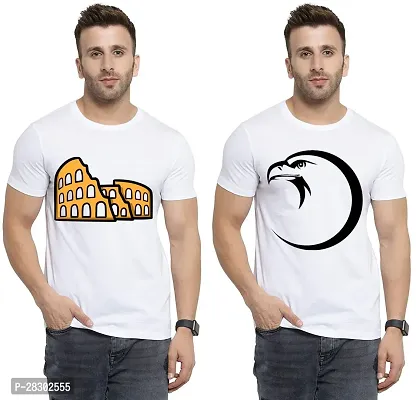 Stylish White Polycotton Half Sleeve Printed Round Neck Tees For Men Pack Of 2