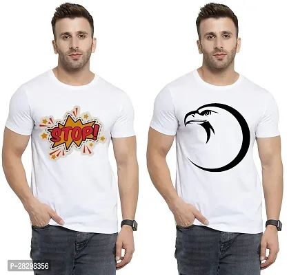 Stylish White Polycotton Printed Round Neck Tees For Men Pack Of 2-thumb0