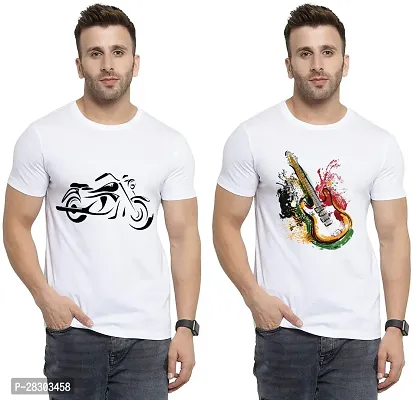 Reliable White Polycotton Printed Round Neck Tees For Men Pack Of 2-thumb0