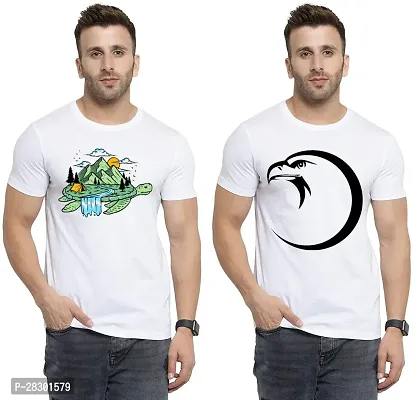 Stylish White Polycotton Half Sleeve Printed Round Neck Tees For Men Pack Of 2-thumb0