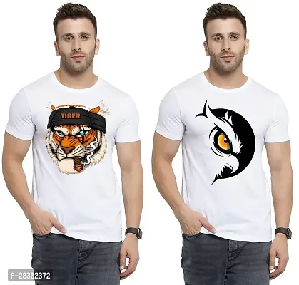 Stylish White Polycotton Half Sleeve Printed Round Neck Tees For Men Pack Of 2-thumb0