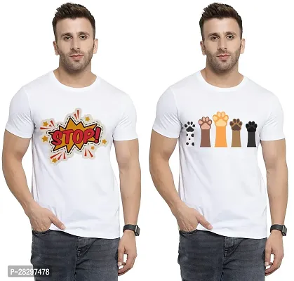 Stylish White Polycotton Printed Round Neck Tees For Men Pack Of 2