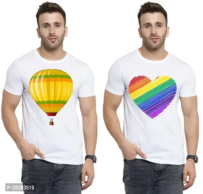 Reliable White Polycotton Printed Round Neck Tees For Men Pack Of 2