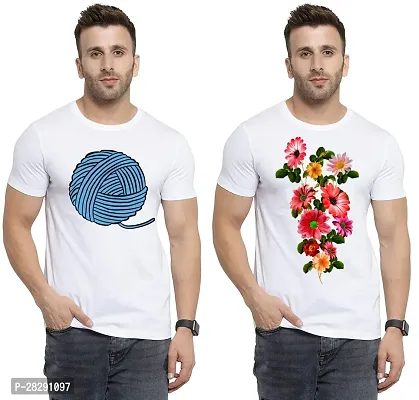 Stylish White Polycotton Half Sleeve Printed Round Neck Tees For Men Pack Of 2