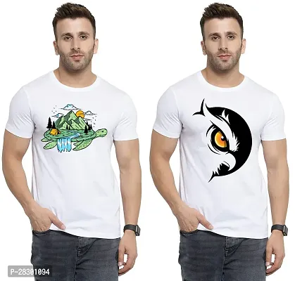 Stylish White Polycotton Half Sleeve Printed Round Neck Tees For Men Pack Of 2-thumb0