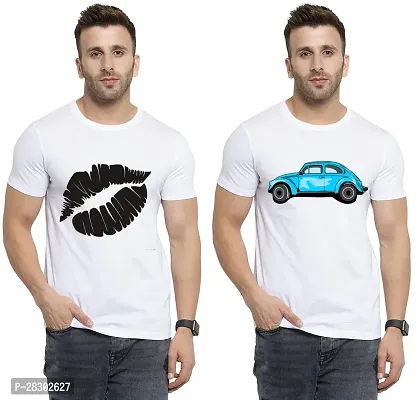 Stylish White Polycotton Half Sleeve Printed Round Neck Tees For Men Pack Of 2-thumb0